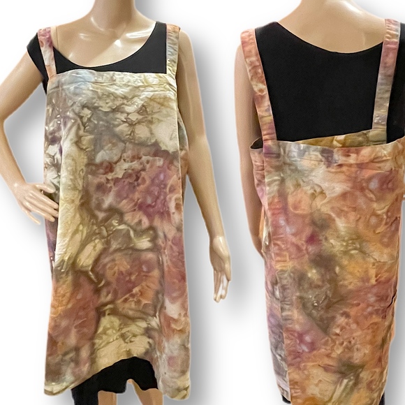 Tie Dye large Japanese wrap around apron earth tones dusty rose gold brown